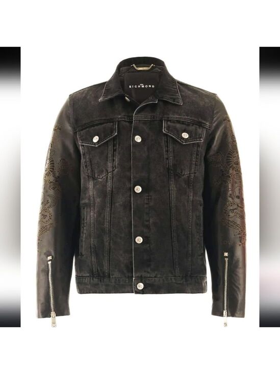 John Richmond Other - John Richmond - Denim and Laser Cut Leather Jacket in Black Large
